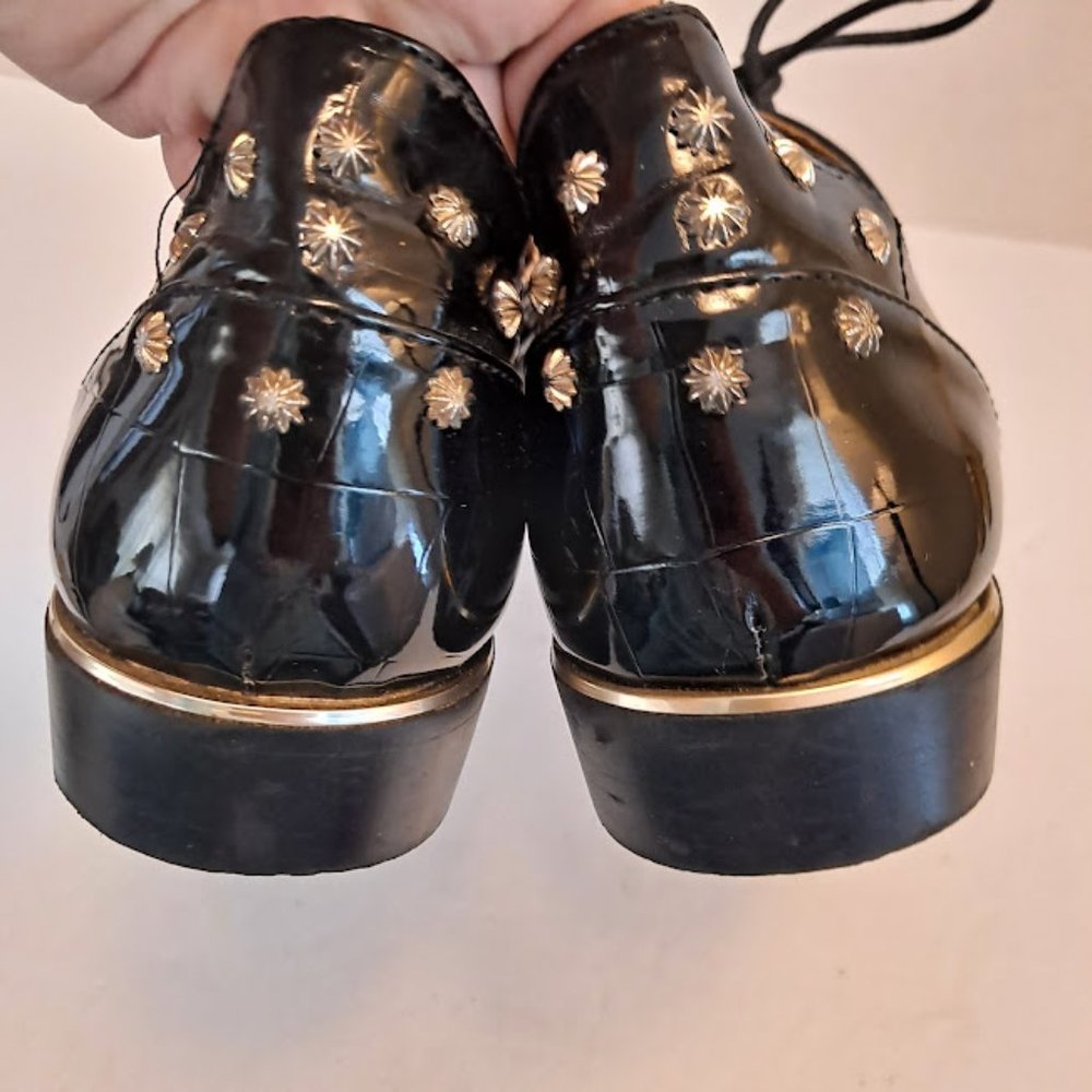 Mens Patent Leather Croc Embossed Shoes Gold Details/Trim/Studs Size 46 … - Picture 7 of 16